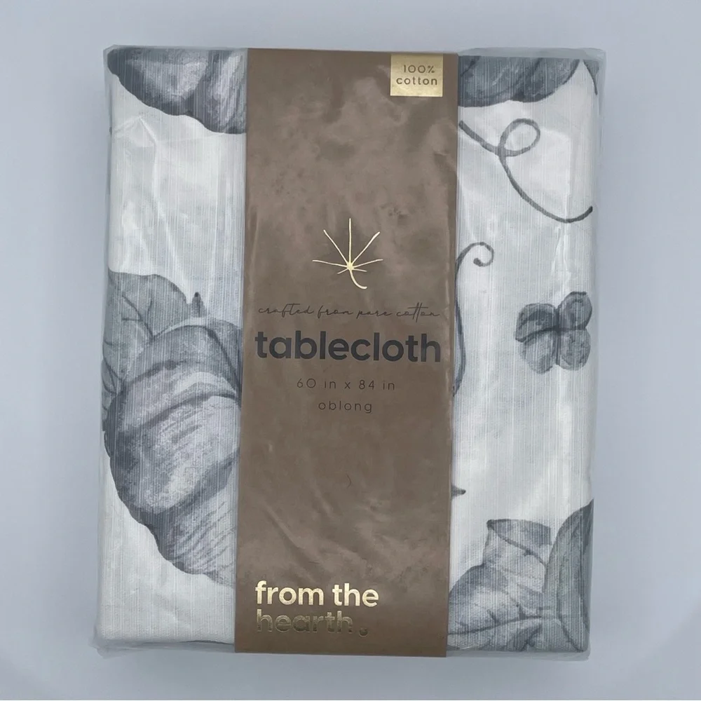 Nordstrom Tablecloth 100% Cotton Fall Harvest Pumpkins White Gray NEW NWT N198